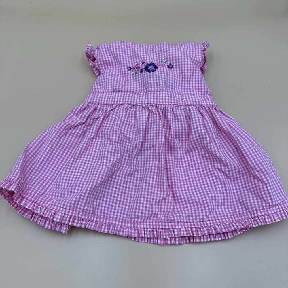 Small Wonders Dress 0-3 Month Pink Gingham‎ Ruffles Embroidered Flowers VTG Y2K
